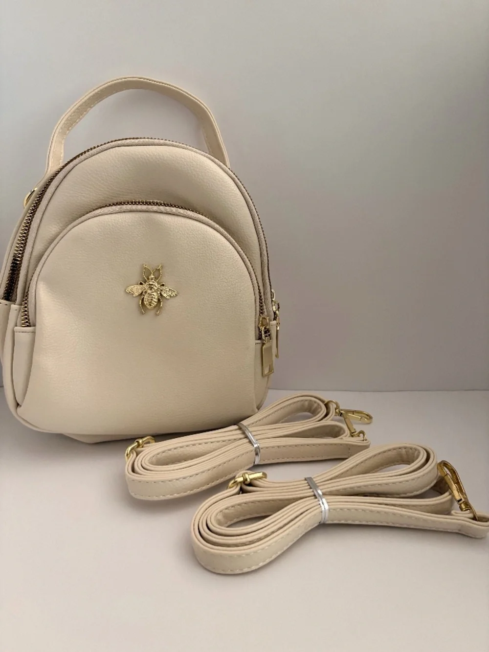 Cream Bee Embellished Convertible Backpack Purse